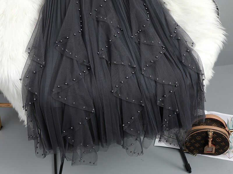 Beading gauze irregular long splice skirt for women