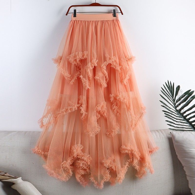 Long big skirt cake long skirt lady high waist skirt
