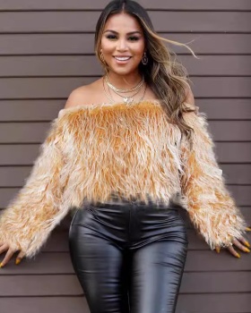 European style tops flat shoulder fur coat for women