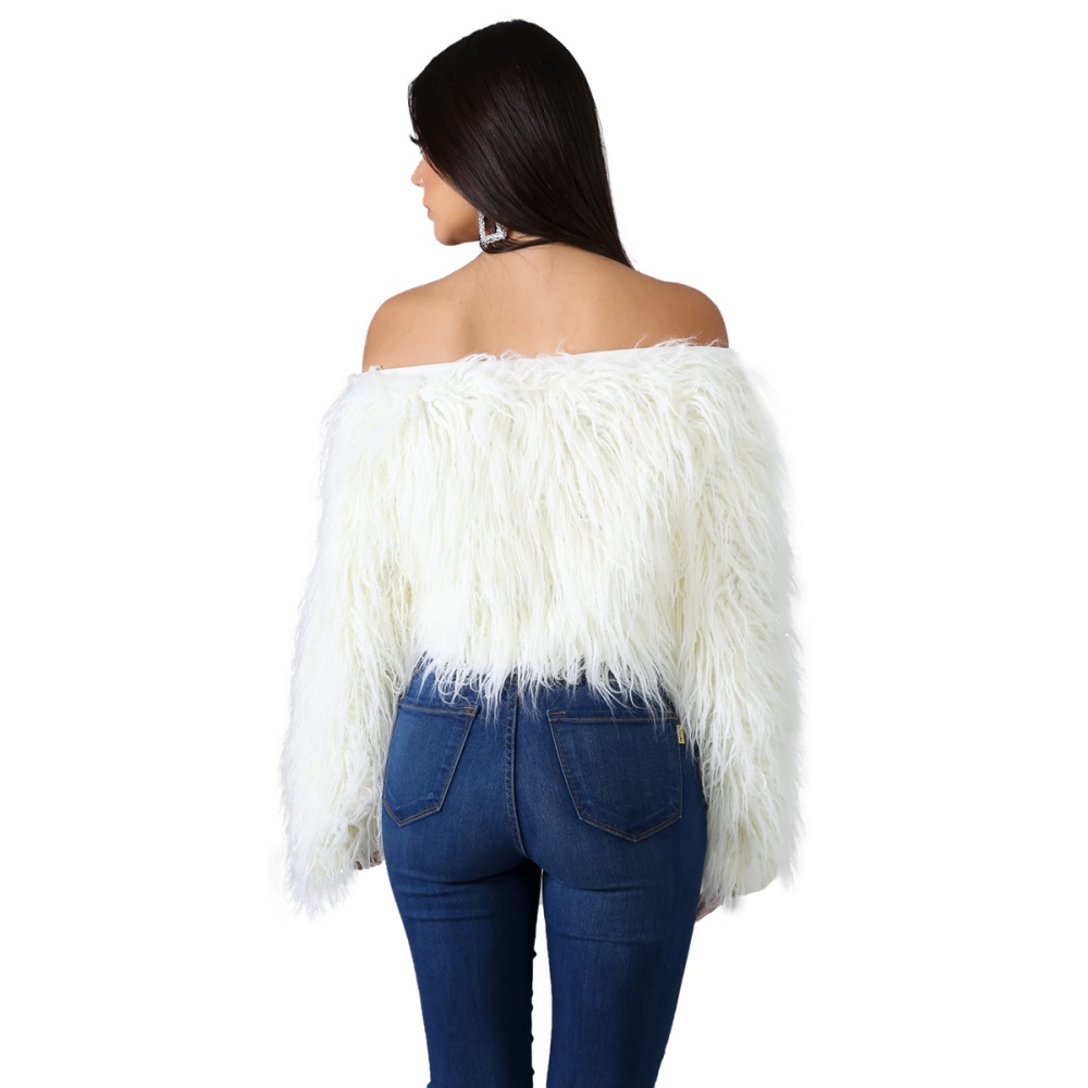European style tops flat shoulder fur coat for women