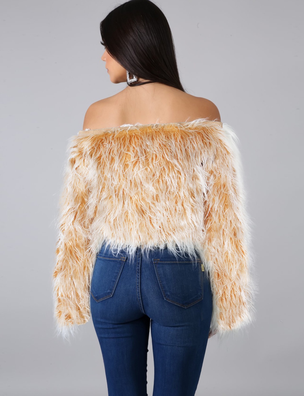 European style tops flat shoulder fur coat for women