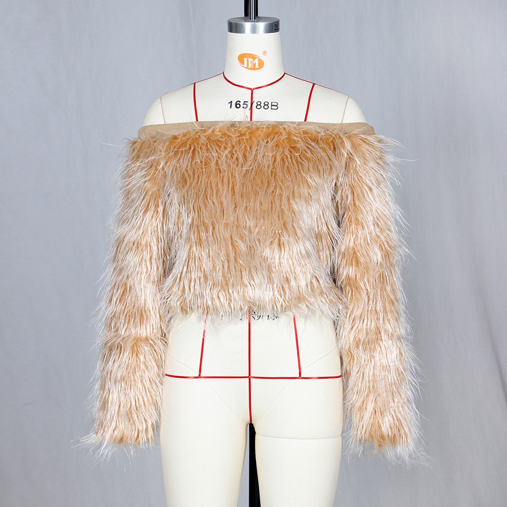 European style tops flat shoulder fur coat for women