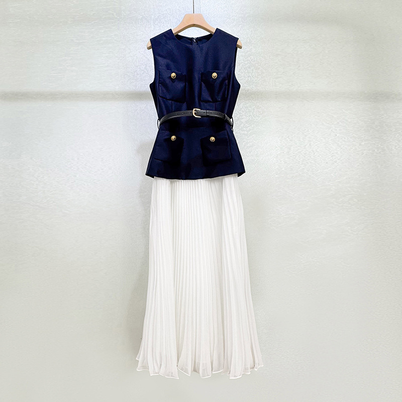 Sleeveless autumn refinement elegant satin splice dress