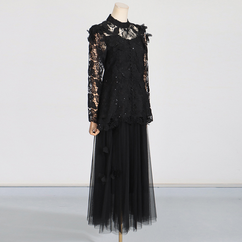 Long gauze skirt ladies summer tops 2pcs set for women