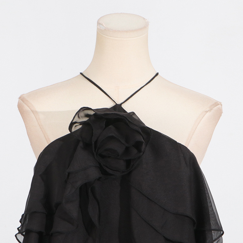 Halter lotus leaf edges dress long splice long dress