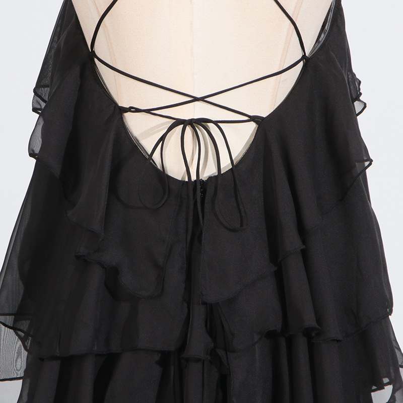 Halter lotus leaf edges dress long splice long dress