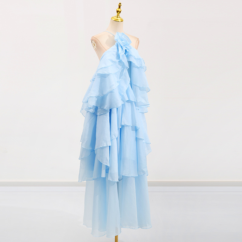 Halter lotus leaf edges dress long splice long dress