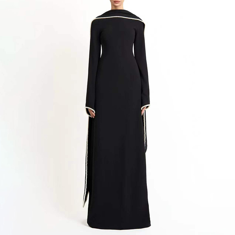 Long sleeve tender France style shawl slim long dress