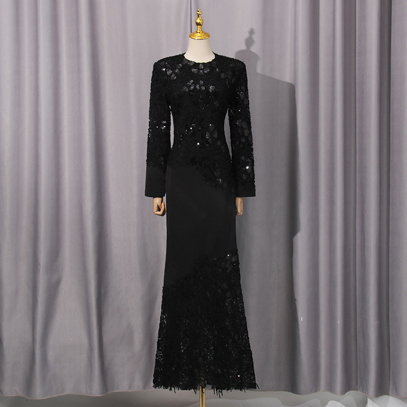 Elegant embroidery mermaid dress retro slim long dress for women