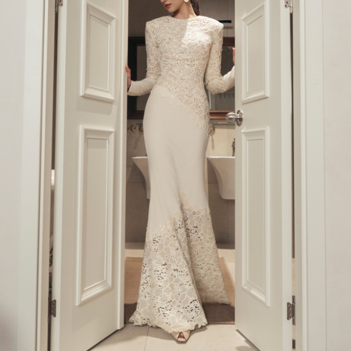 Elegant embroidery mermaid dress retro slim long dress for women