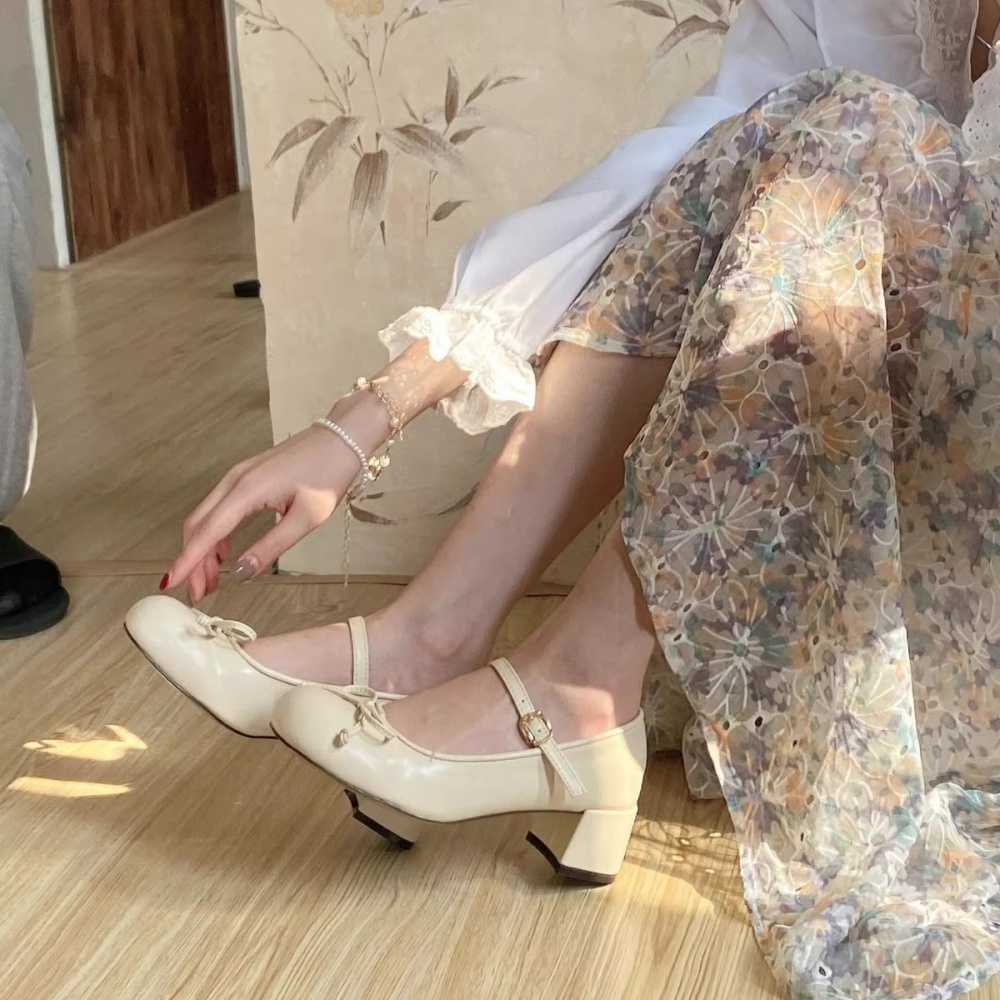 Thick lovely bow France style ballet shoes