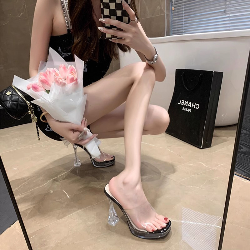 High-heeled wears outside slippers crystal all-match sandals