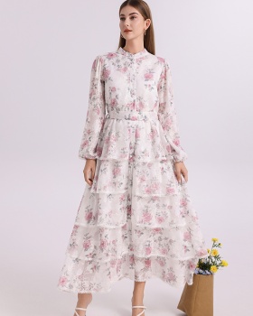 Cake elegant elastic waist France style with belt dress