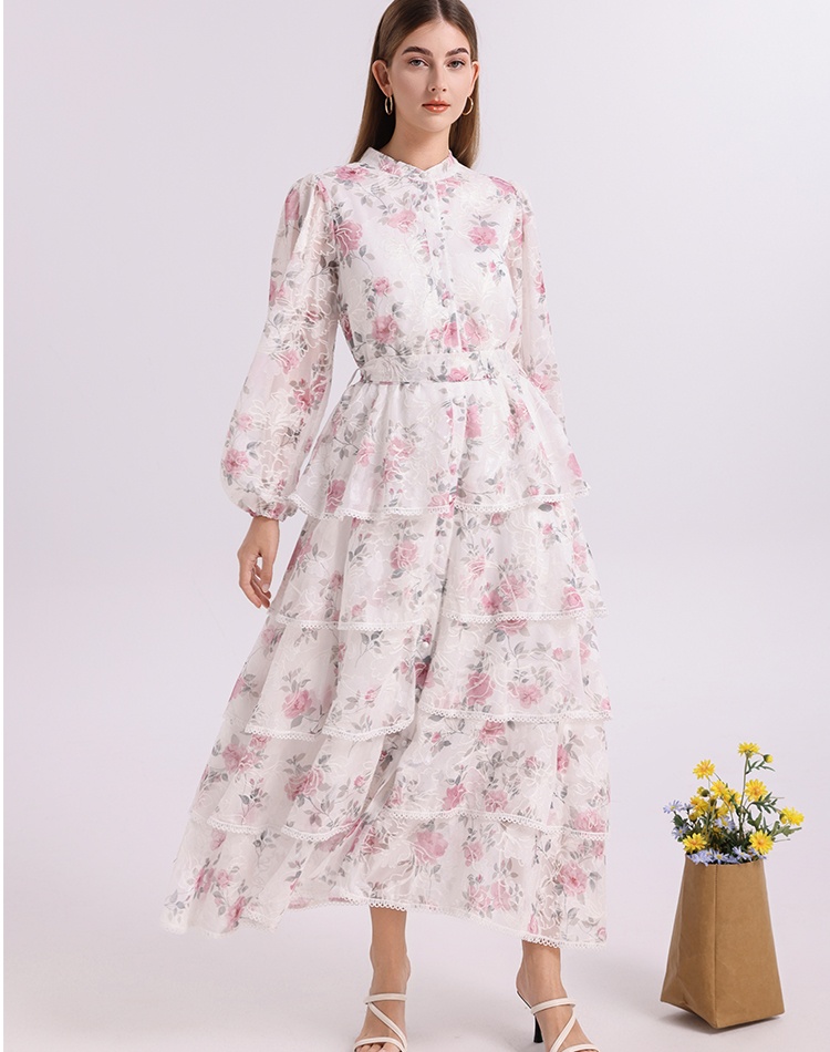 Cake elegant elastic waist France style with belt dress