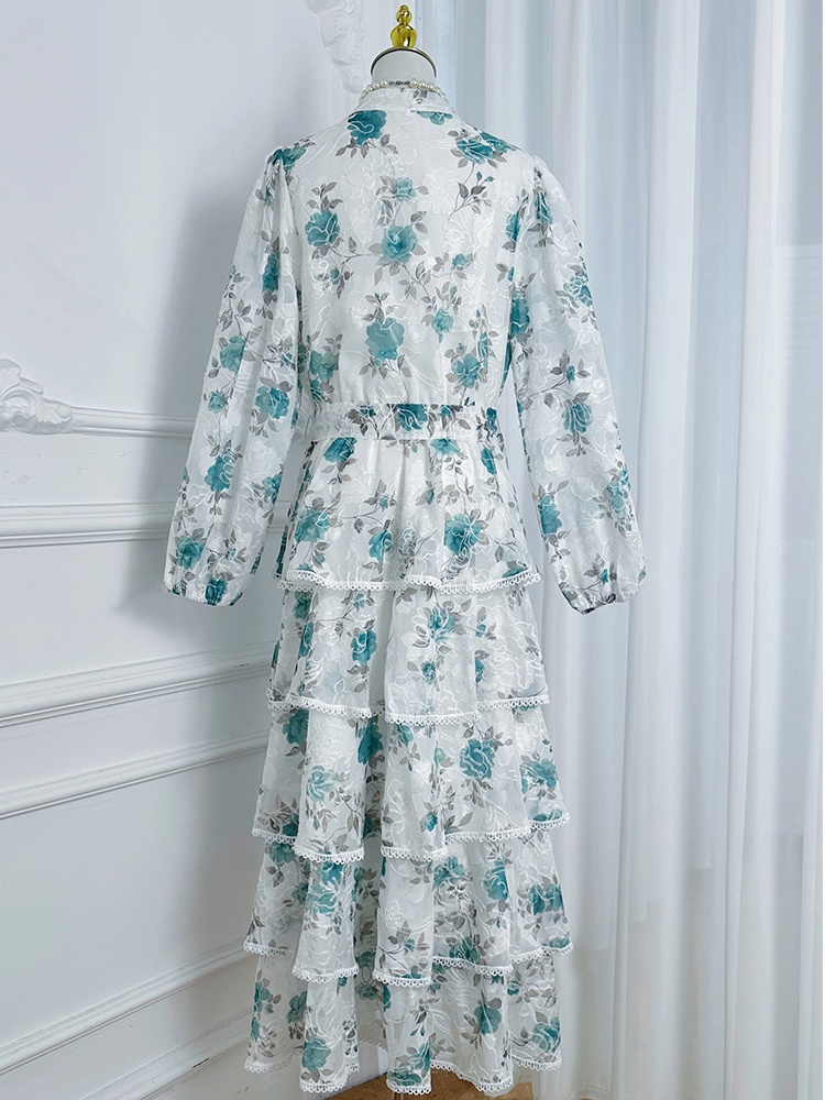 Cake elegant elastic waist France style with belt dress