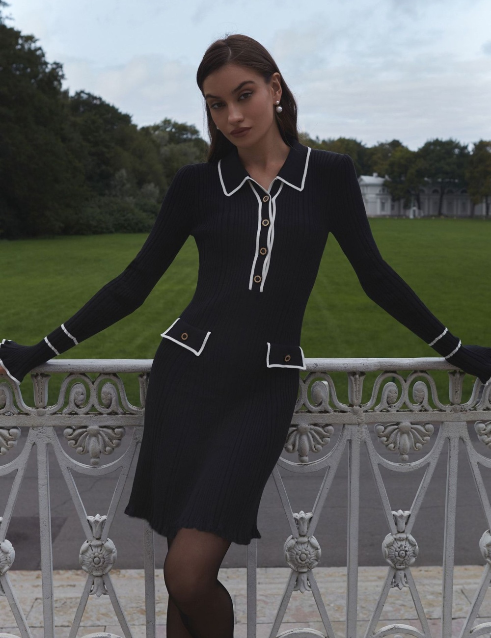 Buckle knitted European style dress for women