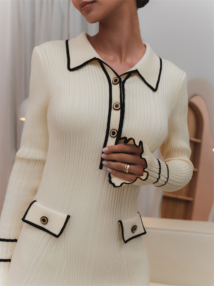 Buckle knitted European style dress for women