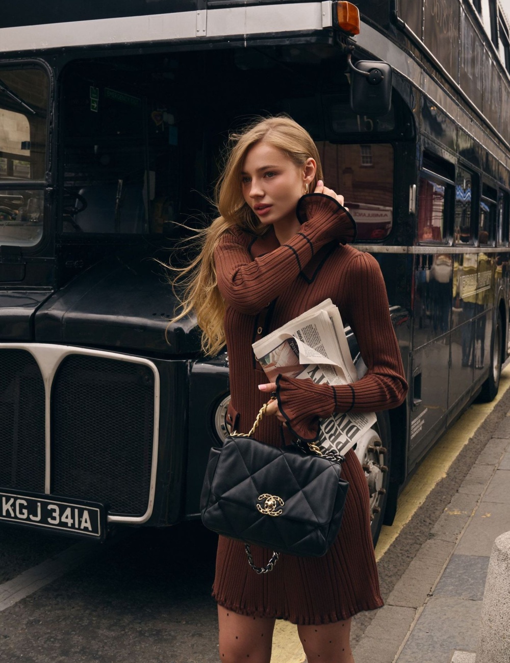 Buckle knitted European style dress for women