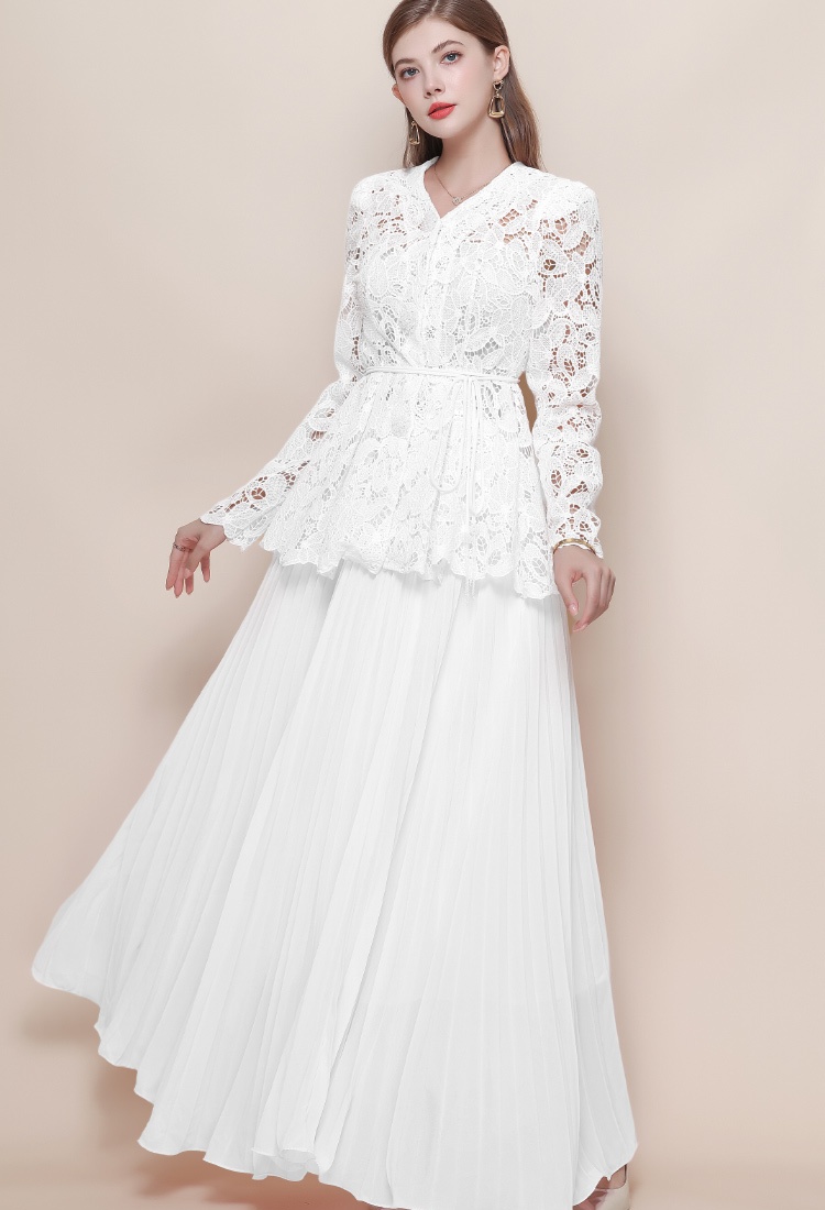 Inside the ride lace shirt slim sling skirt 3pcs set