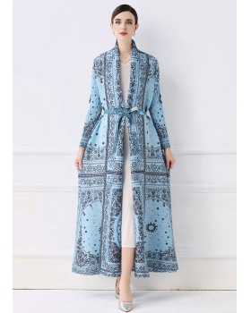 Large yard printing fold loose autumn Pleats Please coat