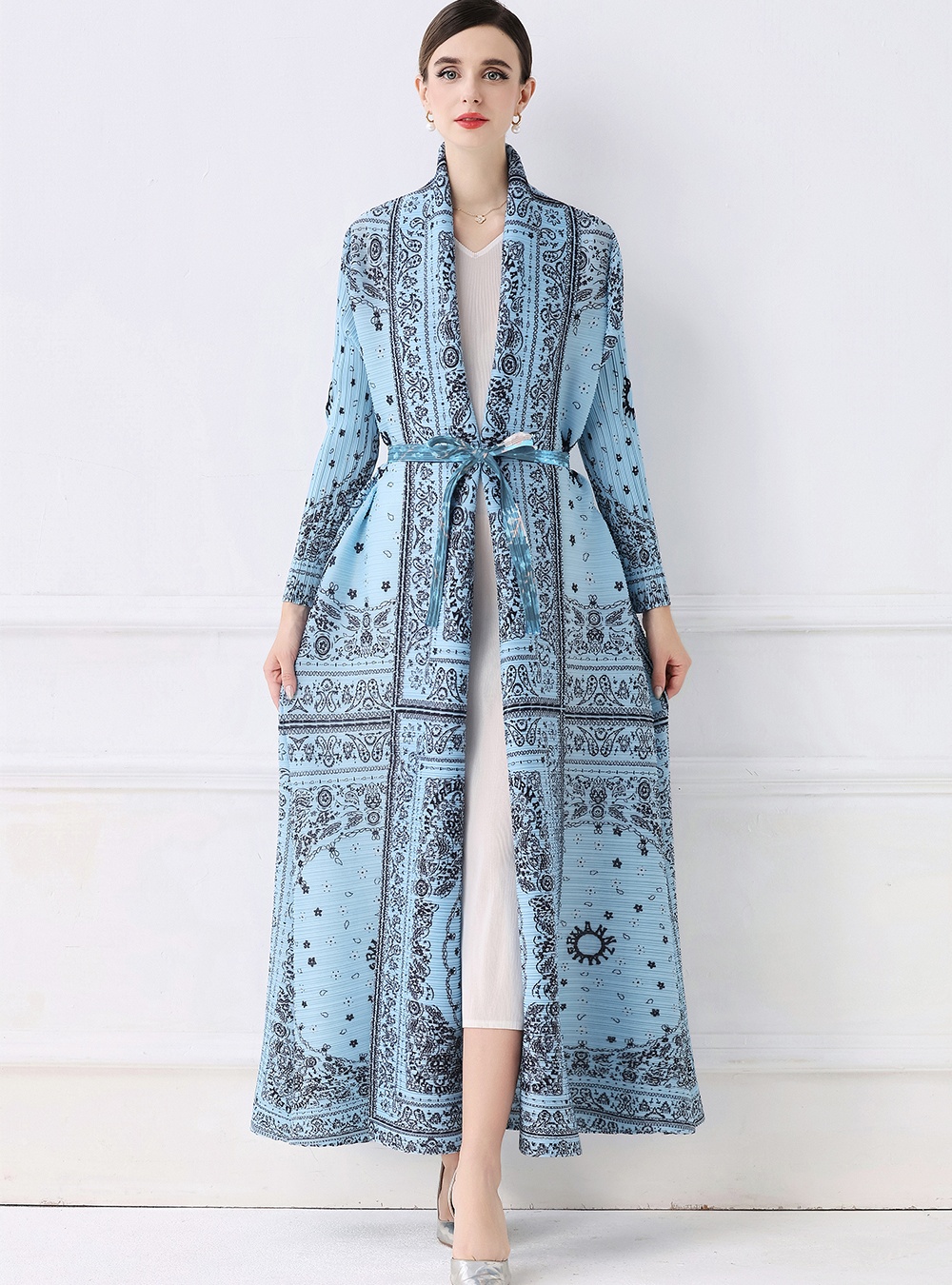 Large yard printing fold loose autumn Pleats Please coat