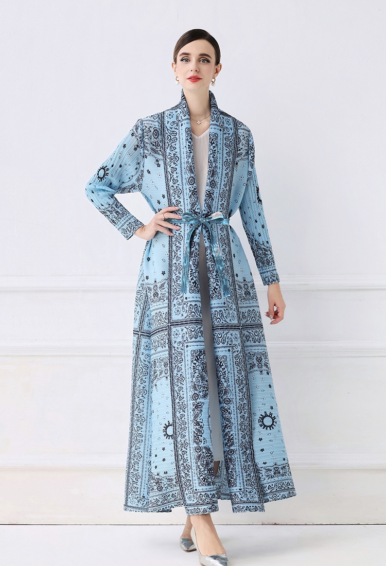 Large yard printing fold loose autumn Pleats Please coat