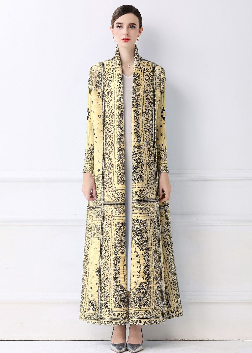 Large yard printing fold loose autumn Pleats Please coat