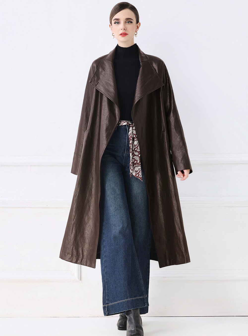 PU retro windbreaker simple coat