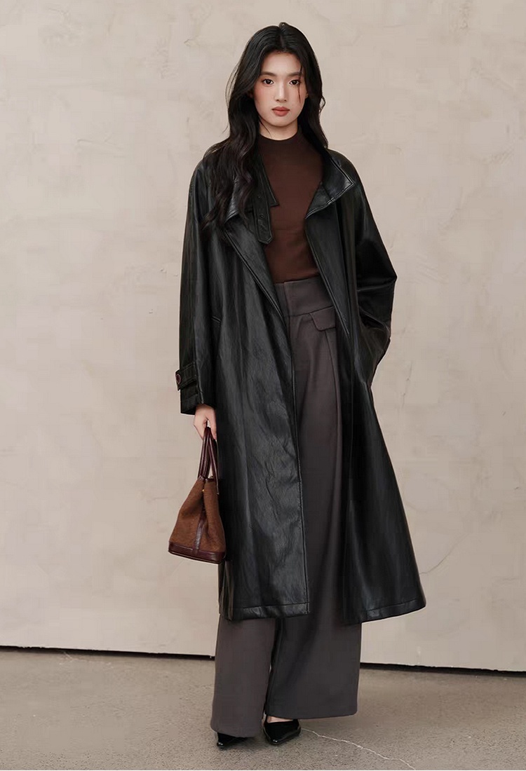 PU simple windbreaker retro coat