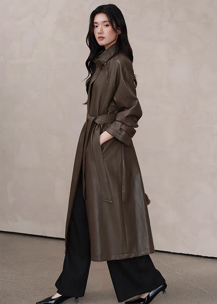 PU simple windbreaker retro coat