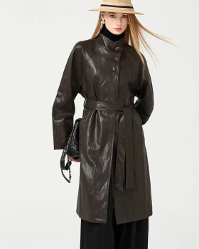 Retro simple coat PU windbreaker