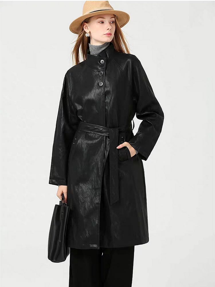 Retro simple coat PU windbreaker