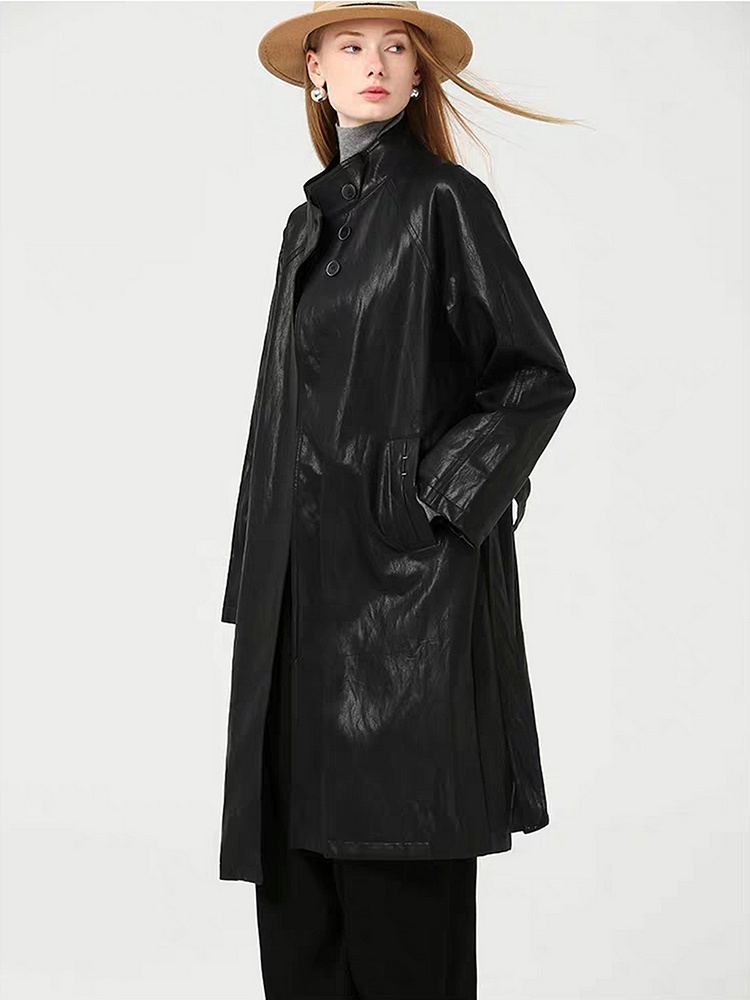 Retro simple coat PU windbreaker