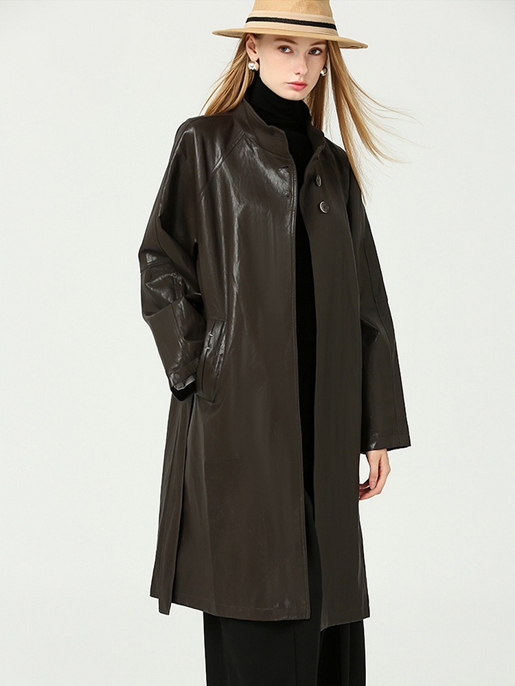 Retro simple coat PU windbreaker