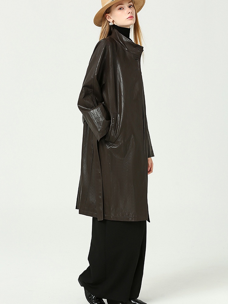 Retro simple coat PU windbreaker