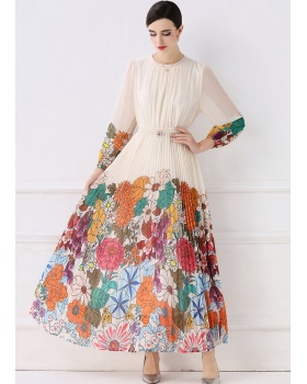 Big skirt European style fold printing fashion long dress