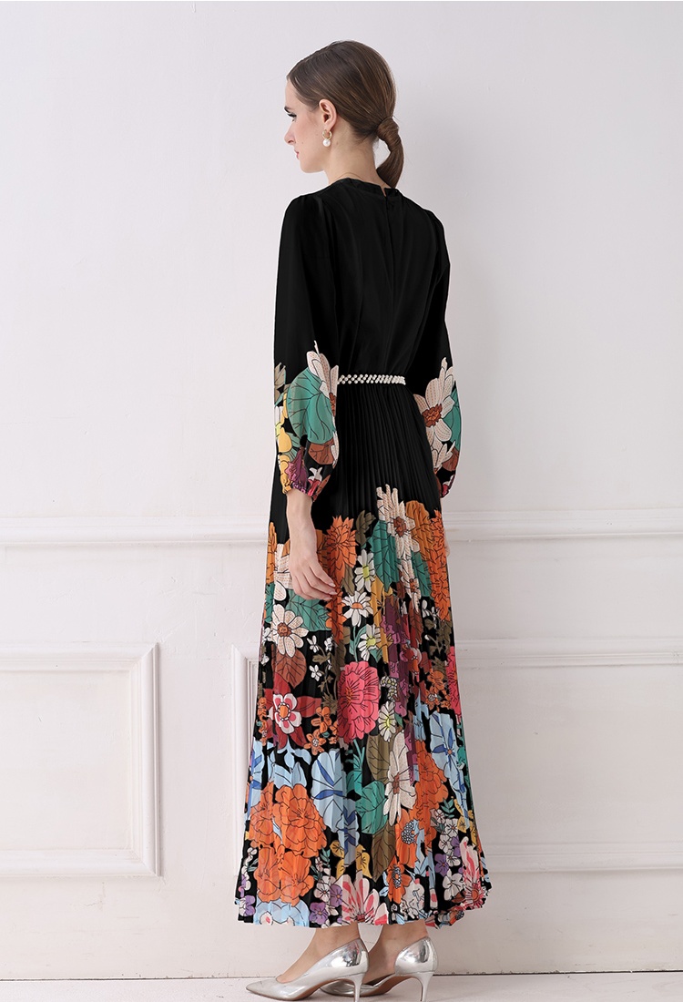 Big skirt European style fold printing fashion long dress