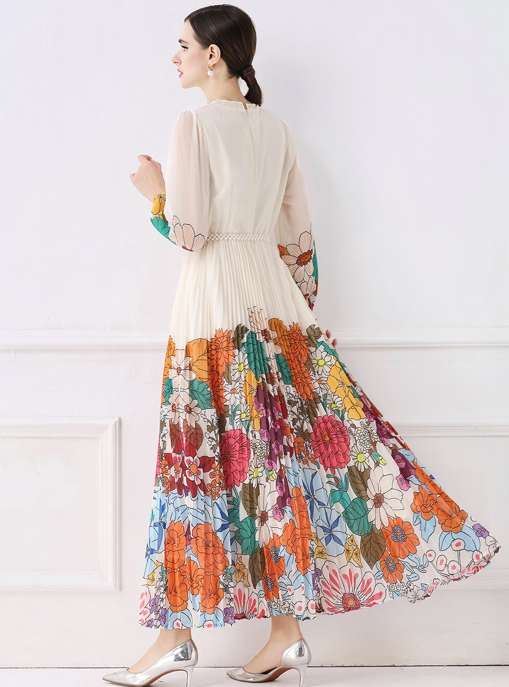 Big skirt European style fold printing fashion long dress