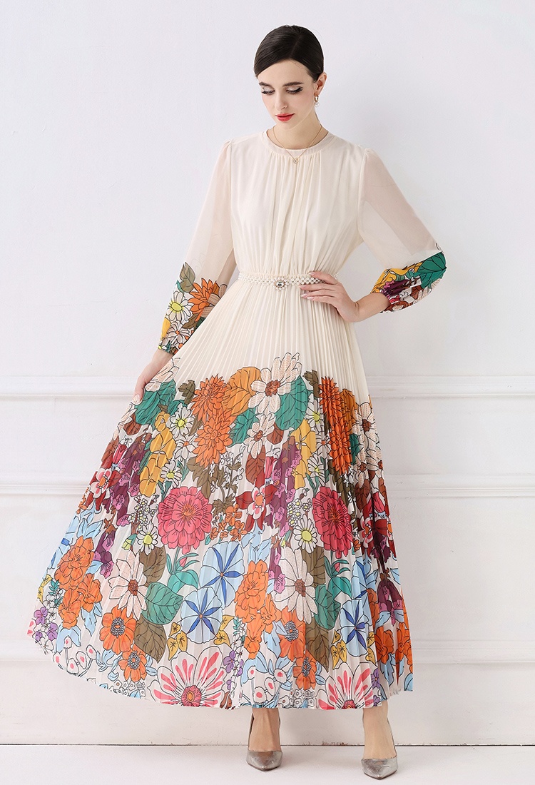 Big skirt European style fold printing fashion long dress