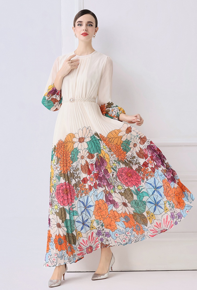 Big skirt European style fold printing fashion long dress