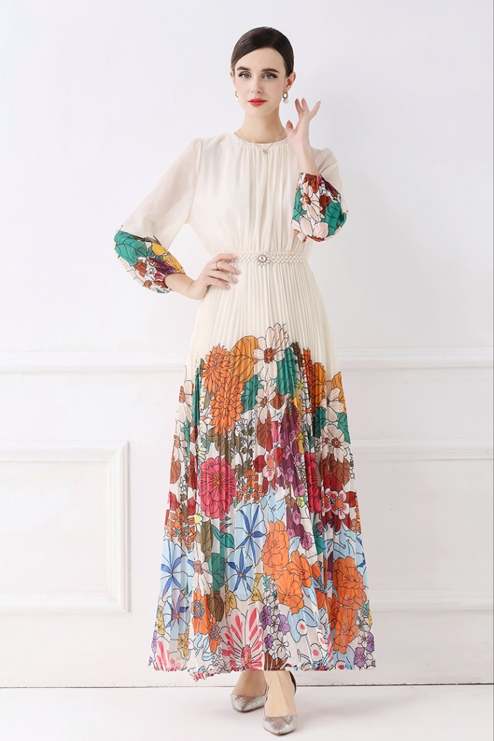 Big skirt European style fold printing fashion long dress