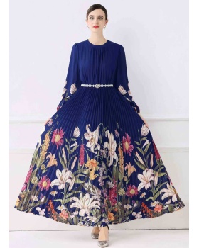 Fold big skirt long European style printing fashion dress
