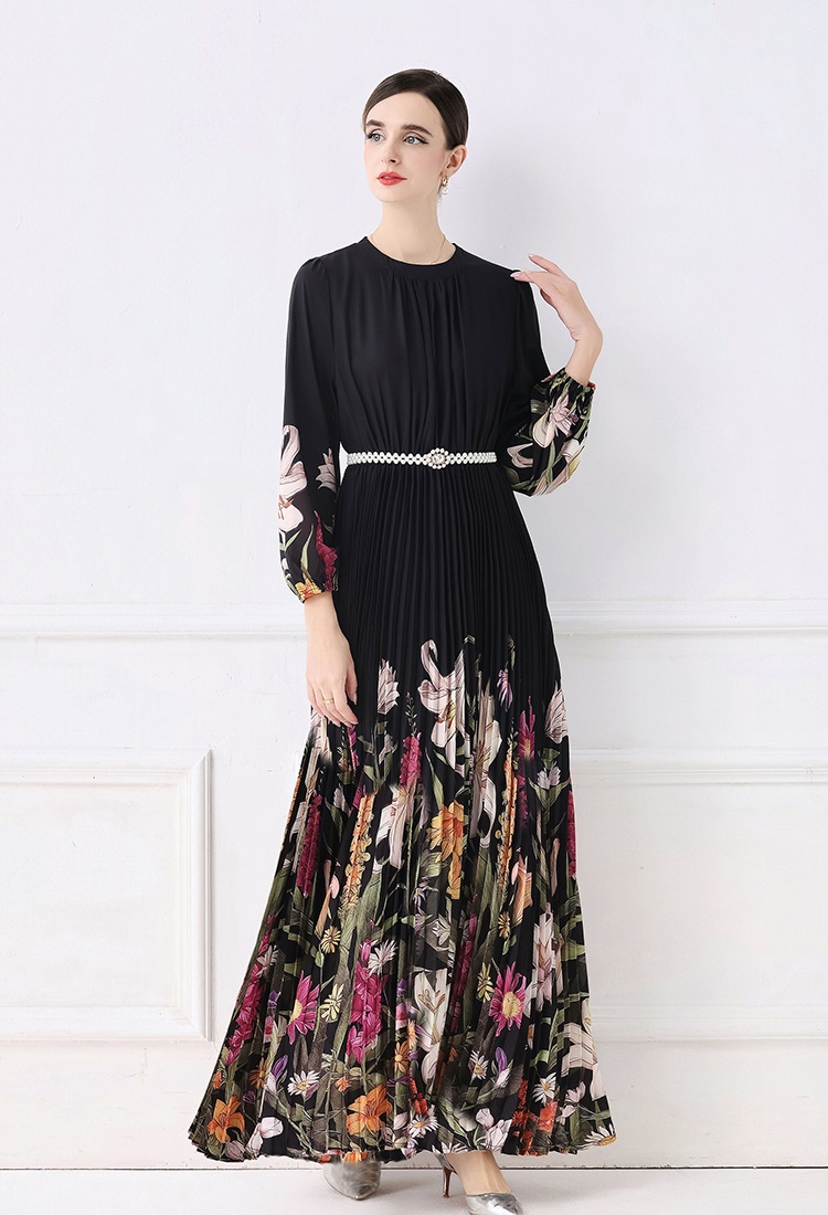Fold big skirt long European style printing fashion dress
