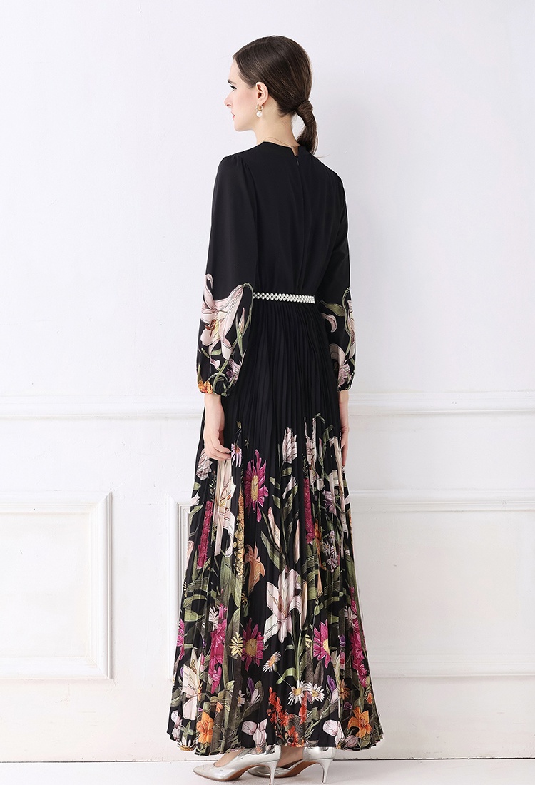 Fold big skirt long European style printing fashion dress