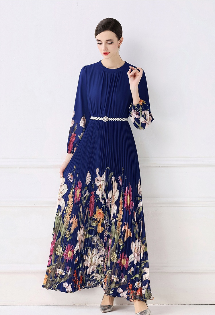 Fold big skirt long European style printing fashion dress