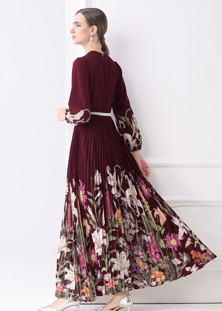 Fold big skirt long European style printing fashion dress
