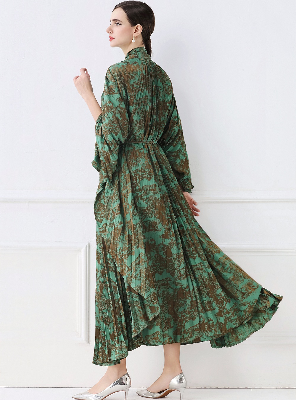 Big skirt fashion round printing fold European style dress