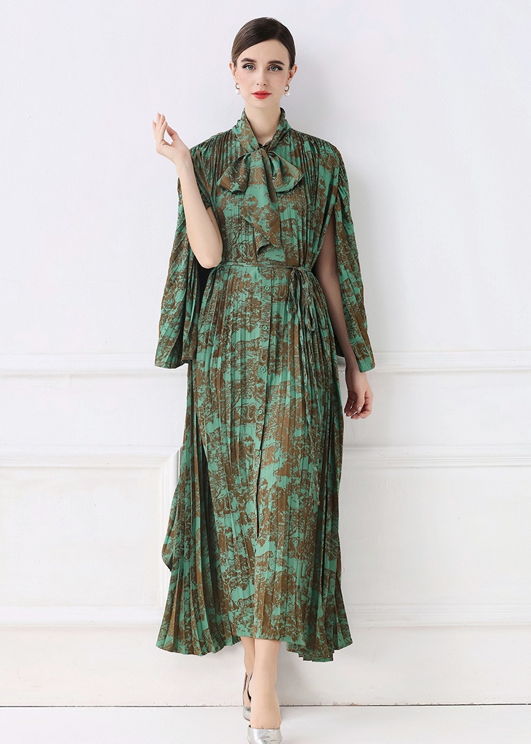 Big skirt fashion round printing fold European style dress