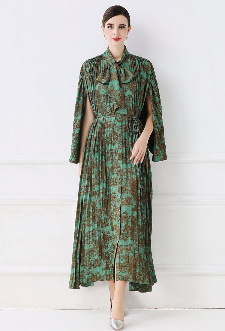 Big skirt fashion round printing fold European style dress