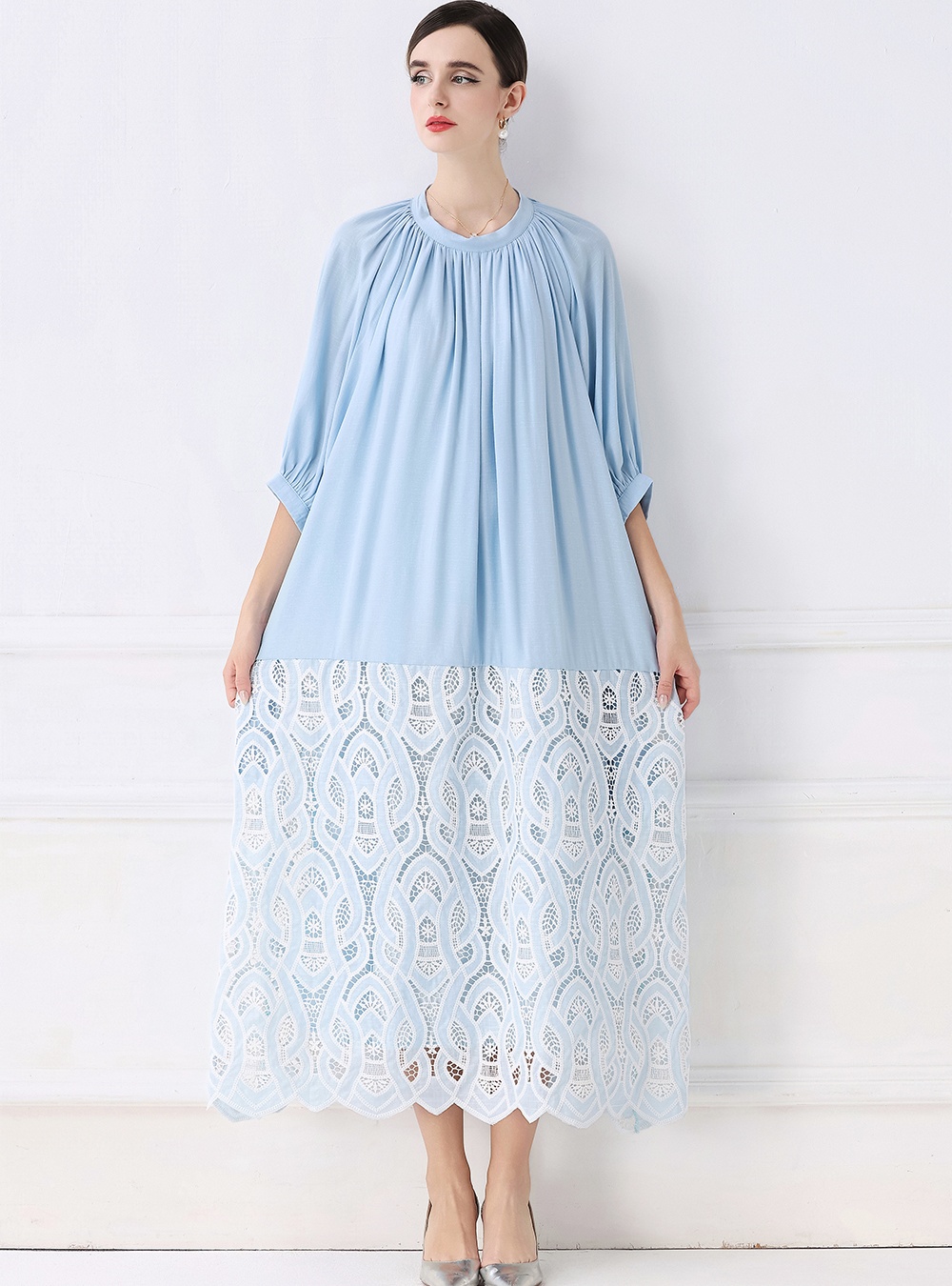 Splice lace embroidery hollow dress